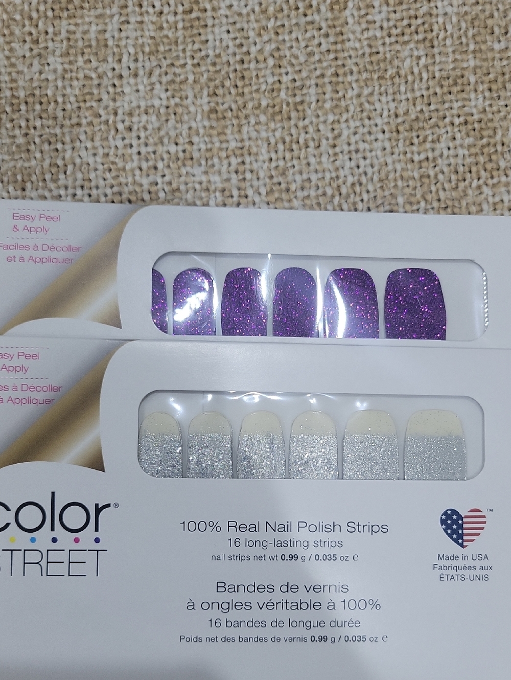 Color Street Purple Glitter & Silver Glitter Nail Polish Strips